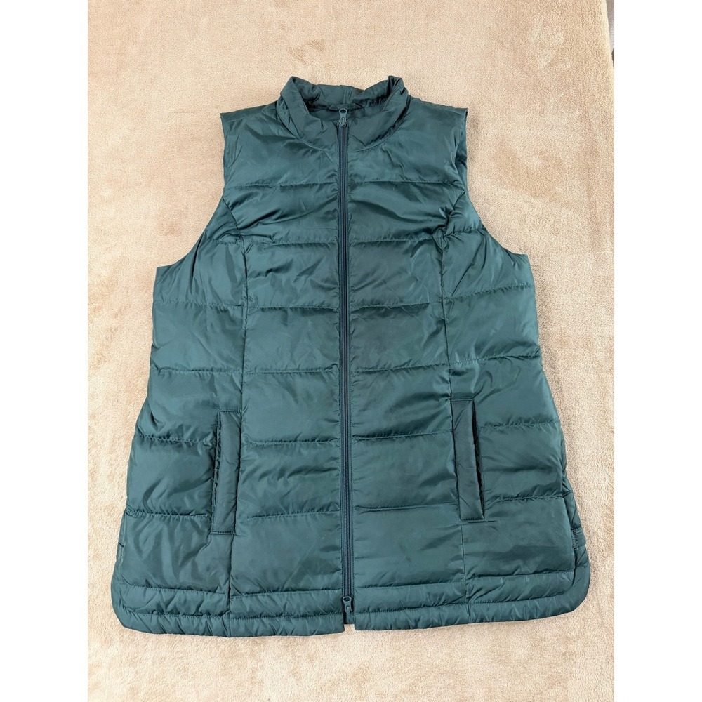 J. Jill Down Puffer Vest Womens Large Forest Green Quilted Full‎ Zip EUC